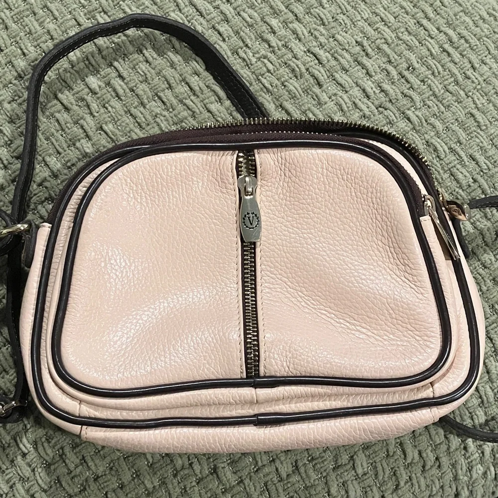 Valentina Genuine Leather Triple Zipper Crossbody Blush/Brown - Picture 8 of 9